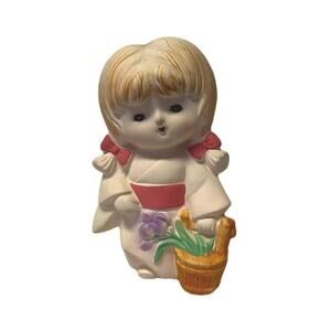 Vintage Sweet Japanese Hakata Ceramic Doll Girl With Flowers Basket
